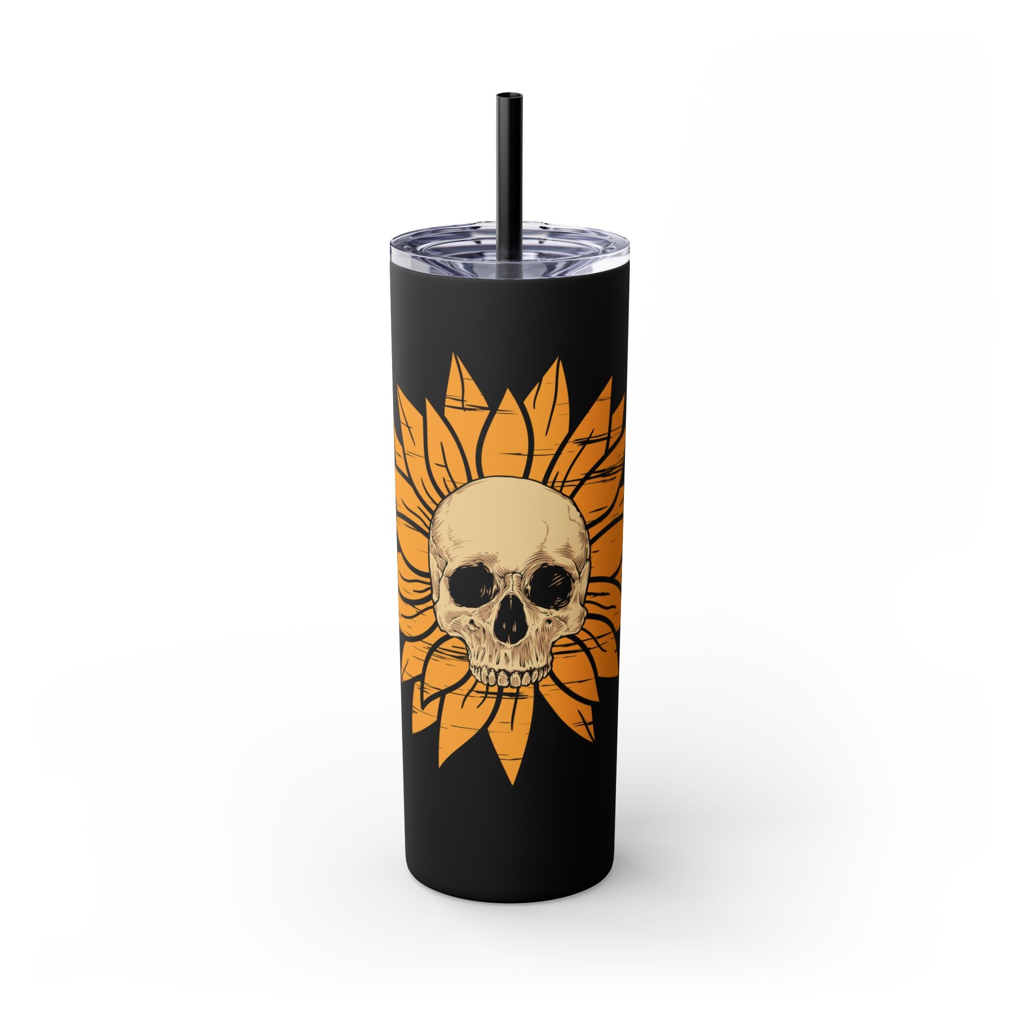 Skeleton Flower Tumbler w/ Straw